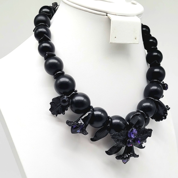 SOLD-Givenchy Amethyst Swarovski Crystal Dark Black Orchid Statement Necklace - Picture 7 of 12